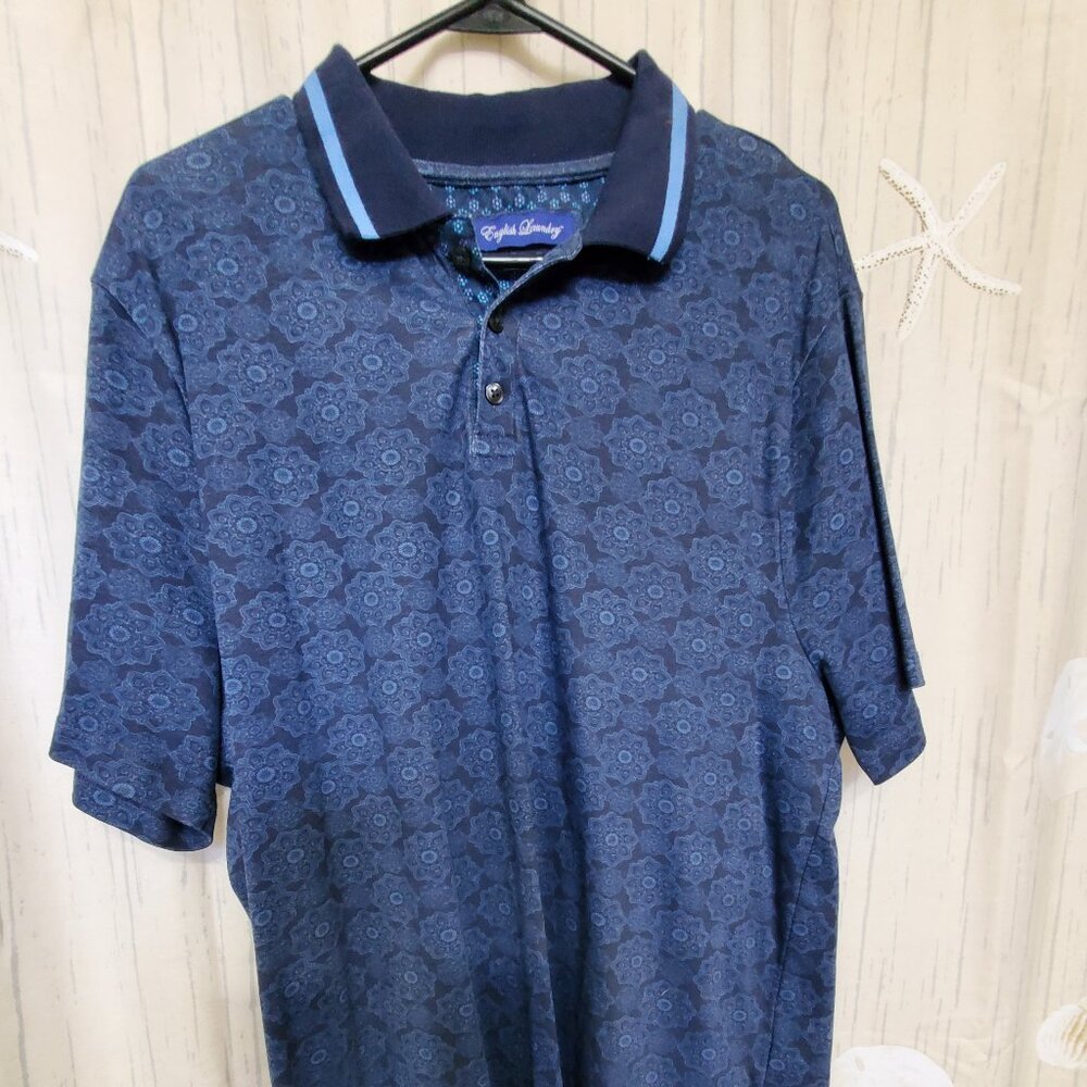 ENGLISH LAUNDRY MENS POLO SHIRT WITH LOGO ON UPTURNED COLLAR FEATURE